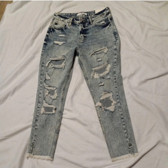 KanCan Distressed Straight Fit Medium Wash Jeans NWT Womens 5/26 High Rise - Picture 1 of 9